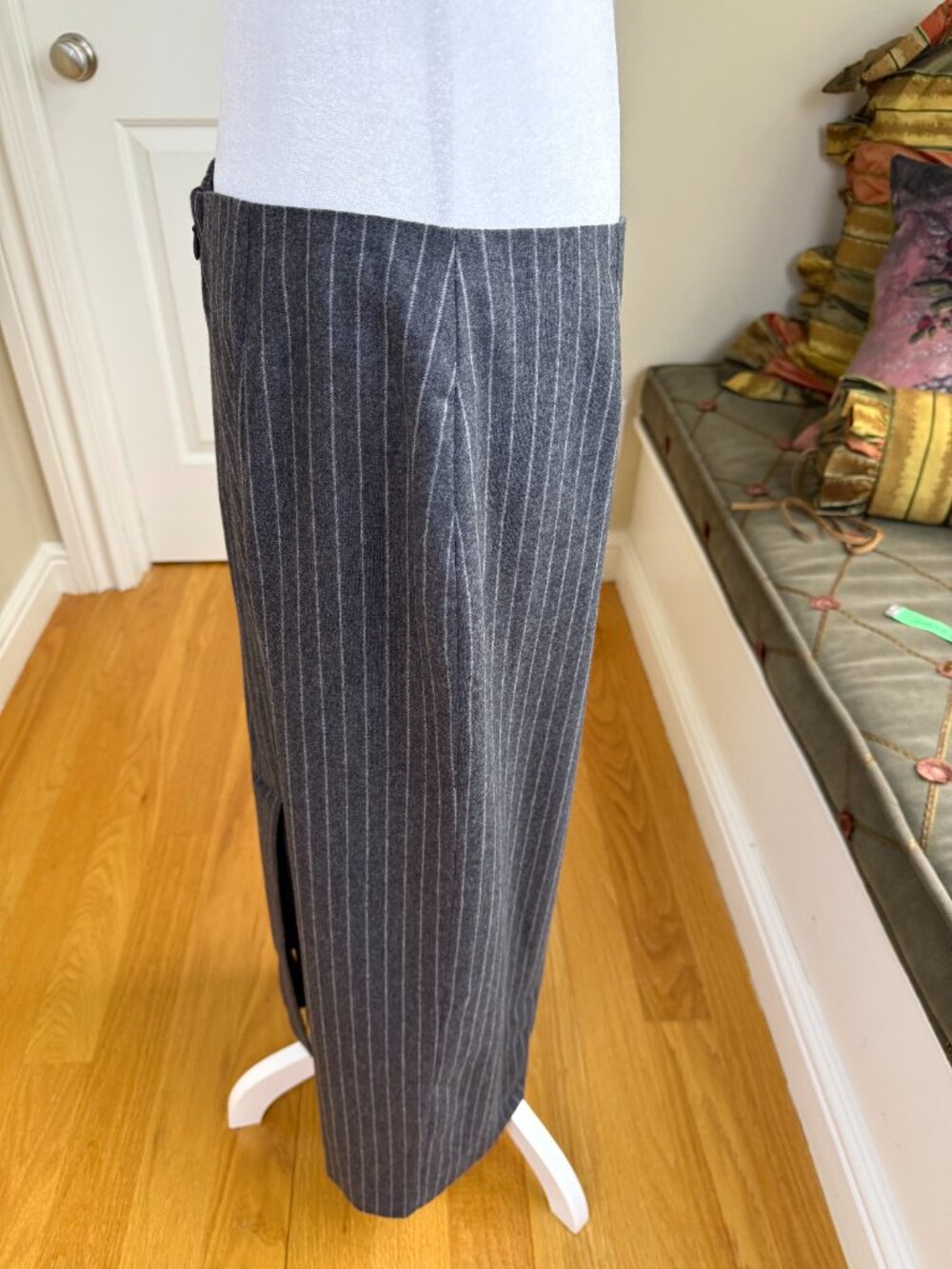 The Kooples Midi Skirt Wool Cashmere Gray Pinstripe (4) NWT - Picture 4 of 10